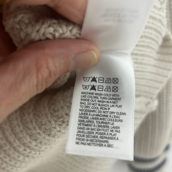 Lucky Brand Women's Medium Straw Heather Textured Stripe Varsity Sweater Relaxed - Picture 14 of 14